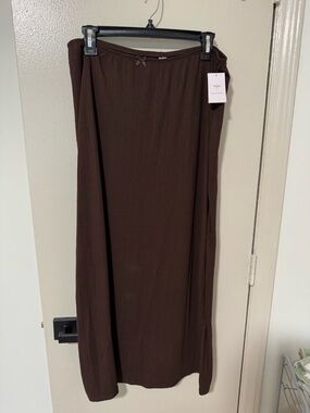 Auden Chocolate Brown Soft Ribbed  Skirt